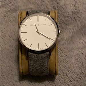 Leonard & Church watch w/ grey herringbone strap
